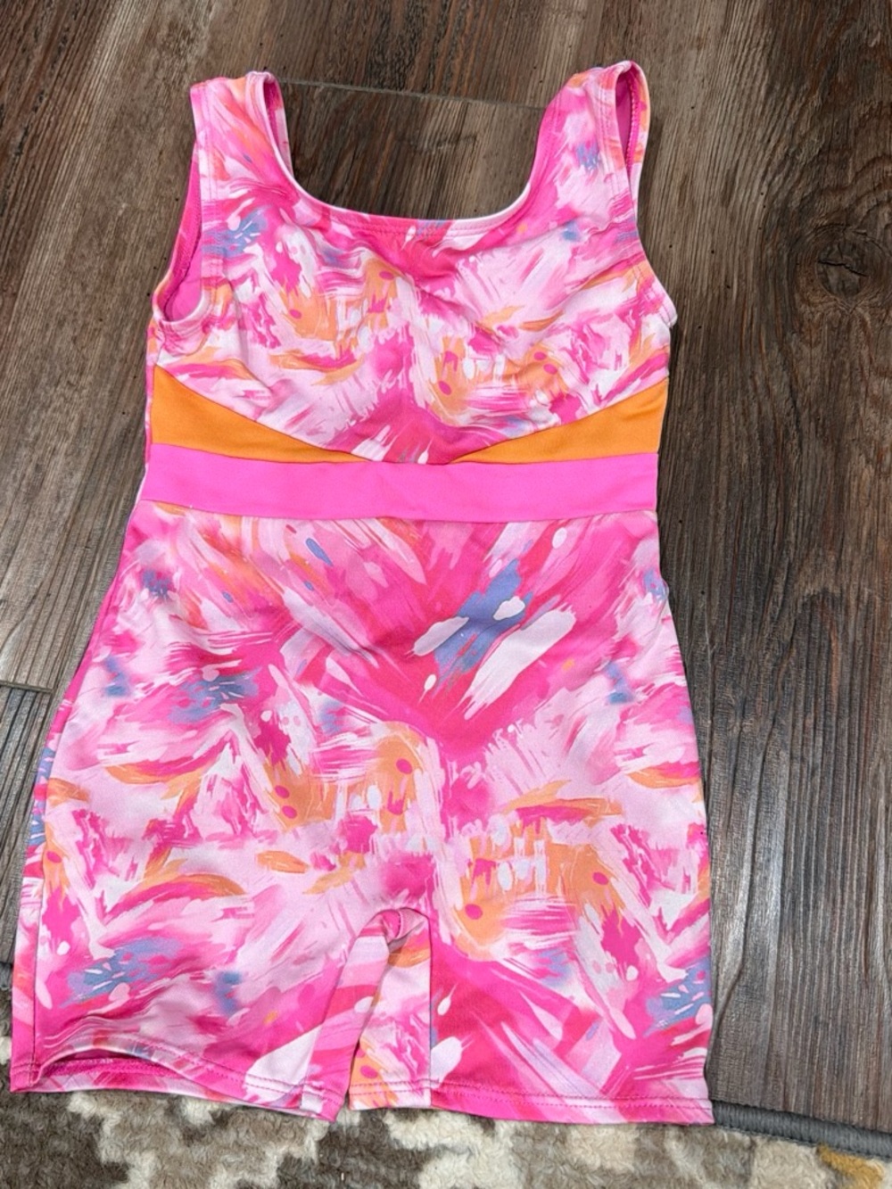 Cat & Jack Pink Orange Floral One-Piece Girls' Swim Romper